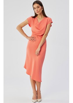 Sukienka asymetryczna z dekoltem typu woda pomarańczowa S362, Kolor pomarańczowy, Rozmiar L, Stylove ze sklepu Primodo w kategorii Sukienki - zdjęcie 170320860