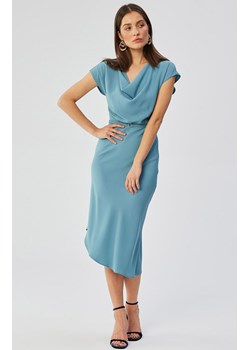 Sukienka asymetryczna niebieska z dekoltem typu woda S362, Kolor jasnoniebieski, Rozmiar L, Stylove ze sklepu Primodo w kategorii Sukienki - zdjęcie 170320872