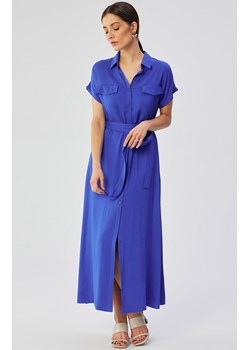 Sukienka maxi rozpinana z krótkimi rękawami niebieska S364, Kolor niebieski, Rozmiar L, Stylove ze sklepu Primodo w kategorii Sukienki - zdjęcie 170320900