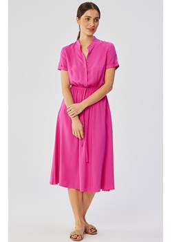 Liliowa sukienka ze stójką i wiązaniem w pasie S366, Kolor liliowy, Rozmiar L, Stylove ze sklepu Primodo w kategorii Sukienki - zdjęcie 170320941