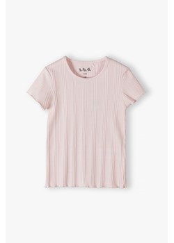 Różowy t-shirt dziewczęcy w prążki - 5.10.15. ze sklepu 5.10.15 w kategorii Bluzki dziewczęce - zdjęcie 170326274