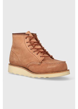 Red Wing botki zamszowe 6-Inch Moc Toe damskie kolor różowy na płaskim obcasie 3319 ze sklepu PRM w kategorii Botki - zdjęcie 170329650