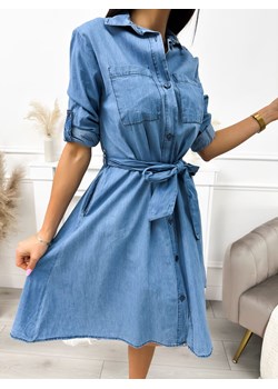 Niebieska Jeansowa Sukienka z Paskiem ze sklepu ModnaKiecka.pl w kategorii Sukienki - zdjęcie 170334624