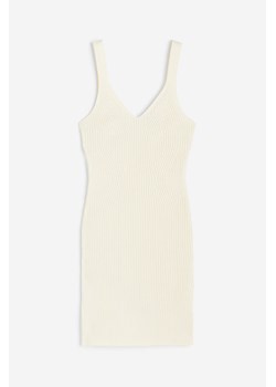 H & M - Sukienka bodycon z dzianiny w prążki - Biały ze sklepu H&M w kategorii Sukienki - zdjęcie 170335373