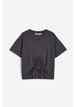 H & M - T-shirt ze ściąganym sznurkiem - Szary ze sklepu H&M w kategorii Bluzki dziewczęce - zdjęcie 170335504