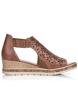 Skórzane komfortowe sandały damskie na koturnie zabudowane brązowe Remonte D3056-24 ze sklepu ButyModne.pl w kategorii Sandały damskie - zdjęcie 170335631