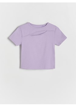 Reserved - T-shirt z wycięciem - lawendowy ze sklepu Reserved w kategorii Bluzki dziewczęce - zdjęcie 170339133