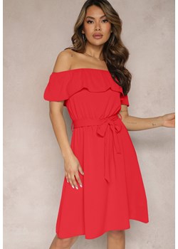 Czerwona Rozkloszowana Sukienka o Fasonie Hiszpanki z Paskiem w Talii Koralice ze sklepu Renee odzież w kategorii Sukienki - zdjęcie 170340220