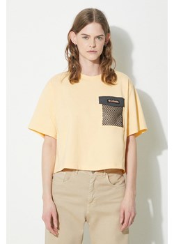 Columbia t-shirt bawełniany Painted Peak damski kolor żółty 2074491 ze sklepu ANSWEAR.com w kategorii Bluzki damskie - zdjęcie 170344783
