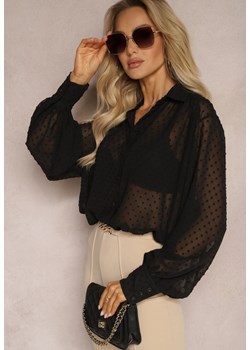 Czarna Koszula o Klasycznym Fasonie w Kropki z Tkaniny Plumeti Fionelle ze sklepu Renee odzież w kategorii Koszule damskie - zdjęcie 170389394