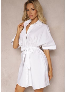 Biała Koszulowa Sukienka Bawełniana z Wiązanym Paskiem Neliva ze sklepu Renee odzież w kategorii Sukienki - zdjęcie 170389454