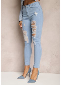Niebieskie Jeansy Skinny High Waist z Przetarciami i Dziurami Aventoa ze sklepu Renee odzież w kategorii Jeansy damskie - zdjęcie 170389572