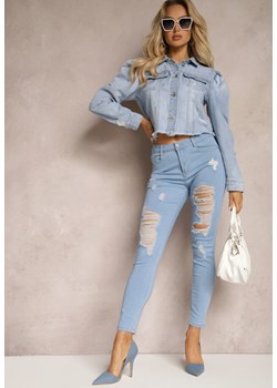 Niebieskie Jeansy Skinny High Waist z Przetarciami i Dziurami Aventoa ze sklepu Renee odzież w kategorii Jeansy damskie - zdjęcie 170389574