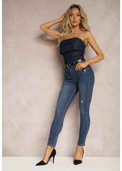 Granatowe  Dopasowane Jeansy Skinny Ozdobione Przedarciami Lanvera ze sklepu Renee odzież w kategorii Jeansy damskie - zdjęcie 170389614