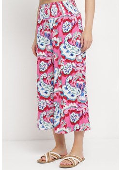 Różowe Wiskozowe Spodnie o Luźnym Fasonie w Ornamentalny Print Lulione ze sklepu Born2be Odzież w kategorii Spodnie damskie - zdjęcie 170389621