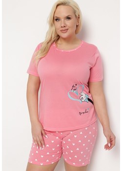 Różowy 2-Częściowy Komplet Piżamowy Koszulka z Haftem i Luźne Szorty w Serca Kloria ze sklepu Born2be Odzież w kategorii Piżamy damskie - zdjęcie 170389750