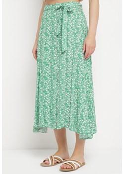 Zielona Spódnica Midi w Kwiatki z Wiązanym Paskiem Anilma ze sklepu Born2be Odzież w kategorii Spódnice - zdjęcie 170390433