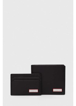 HUGO portfel i etui na karty skórzane kolor czarny 50516995 ze sklepu ANSWEAR.com w kategorii Portfele męskie - zdjęcie 170394354