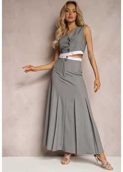 Szara Spódnica Długa Rozkloszowana High Waist Leoraia ze sklepu Renee odzież w kategorii Spódnice - zdjęcie 170404333