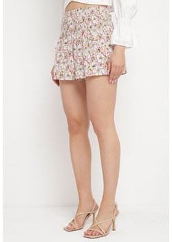 Beżowa Spódnica Mini Ozdobiona Falbankami i Kwiatowym Wzorem Persava ze sklepu Born2be Odzież w kategorii Spódnice - zdjęcie 170404994