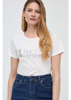 Liu Jo t-shirt bawełniany damski kolor beżowy ze sklepu ANSWEAR.com w kategorii Bluzki damskie - zdjęcie 170412823