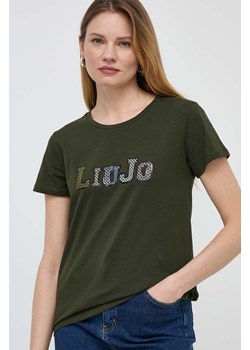 Liu Jo t-shirt bawełniany damski kolor zielony ze sklepu ANSWEAR.com w kategorii Bluzki damskie - zdjęcie 170412832