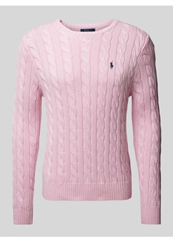 Sweter z dzianiny ze ściegiem warkoczowym i naszywką z logo ze sklepu Peek&Cloppenburg  w kategorii Swetry męskie - zdjęcie 170413503