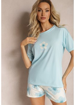 Niebieski Komplet Piżamowy Szorty i Koszulka z Krótkim Rękawem i Kwiatowym Motywem Loramia ze sklepu Renee odzież w kategorii Piżamy damskie - zdjęcie 170422993