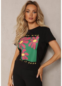 Czarny T-shirt z Bawełny Ozdobiony Nadrukiem Railvua ze sklepu Renee odzież w kategorii Bluzki damskie - zdjęcie 170423042