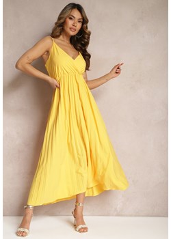 Żółta Długa Sukienka Kopertowa o Rozkloszowanym Kroju na Ramiączkach Kaemera ze sklepu Renee odzież w kategorii Sukienki - zdjęcie 170423052