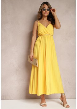 Żółta Długa Sukienka Kopertowa o Rozkloszowanym Kroju na Ramiączkach Kaemera ze sklepu Renee odzież w kategorii Sukienki - zdjęcie 170423053