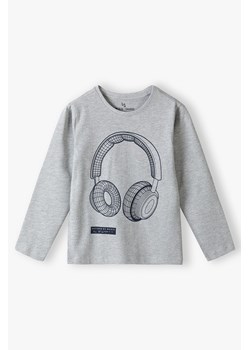 Bluzka z długim rękawem dla chłopca - szara z nadrukiem słuchawek ze sklepu 5.10.15 w kategorii T-shirty chłopięce - zdjęcie 170431134