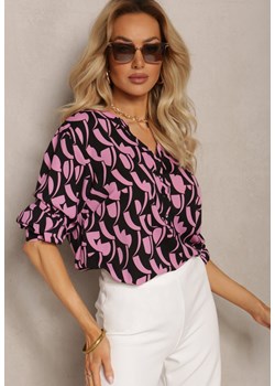 Czarno-Różowa Bluzka z Guzikami i Długim Rękawem w Geometryczny Print Daphira ze sklepu Renee odzież w kategorii Bluzki damskie - zdjęcie 170440532