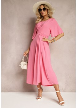 Różowa Rozkloszowana Sukienka Maxi z Szerokim Rękawem i Gumką w Pasie Sador ze sklepu Renee odzież w kategorii Sukienki - zdjęcie 170440651