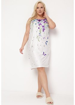 Biało-Fioletowa Koszula Nocna na Ramiączkach z Kwiatowym Motywem Aqulia ze sklepu Born2be Odzież w kategorii Koszule nocne - zdjęcie 170440800