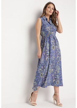 Niebiesko-Fioletowa Rozkloszowana Sukienka w Kwiaty bez Rękawów Syloria ze sklepu Born2be Odzież w kategorii Sukienki - zdjęcie 170441243