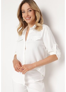 Biała Klasyczna Koszula z Imitacją Kieszeni i Ozdobnymi Tłoczeniami Lallama ze sklepu Born2be Odzież w kategorii Koszule damskie - zdjęcie 170441250