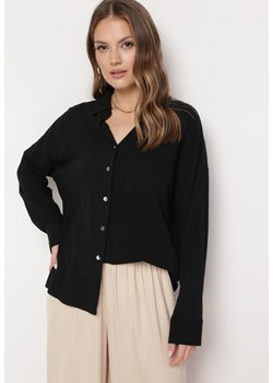 Czarna Koszula z Lnu i Wiskozy o Klasycznym Fasonie Calypia ze sklepu Born2be Odzież w kategorii Koszule damskie - zdjęcie 170441960