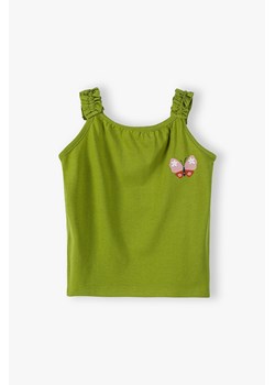 Bawełniany T-shirt dla dziewczynki - zielony z motylkiem ze sklepu 5.10.15 w kategorii Bluzki dziewczęce - zdjęcie 170442681
