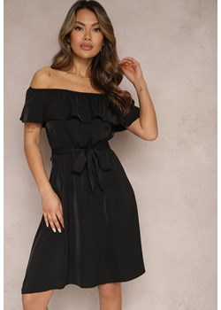 Czarna Rozkloszowana Sukienka o Fasonie Hiszpanki z Paskiem w Talii Koralice ze sklepu Renee odzież w kategorii Sukienki - zdjęcie 170444530
