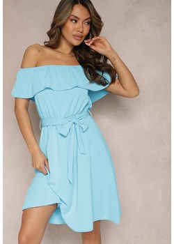 Niebieska Rozkloszowana Sukienka o Fasonie Hiszpanki z Paskiem w Talii Koralice ze sklepu Renee odzież w kategorii Sukienki - zdjęcie 170444540