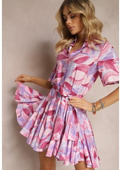 Fioletowo-Różowa Rozkloszowana Sukienka Wiązana w Pasie z Falbanami Salmarina ze sklepu Renee odzież w kategorii Sukienki - zdjęcie 170444650