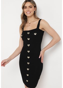 Czarna Sukienka z Prążkowanej Dzianiny z Ozdobnymi Guzikami Oledia ze sklepu Born2be Odzież w kategorii Sukienki - zdjęcie 170448444
