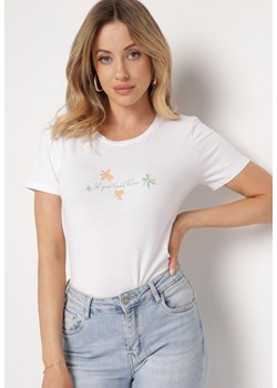 Biały Bawełniany T-shirt Bluzka z Delikatnym Haftem z Przodu Acindra ze sklepu Born2be Odzież w kategorii Bluzki damskie - zdjęcie 170448513