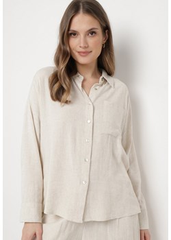 Beżowa Koszula z Lnu i Wiskozy o Klasycznym Fasonie Calypia ze sklepu Born2be Odzież w kategorii Koszule damskie - zdjęcie 170448550