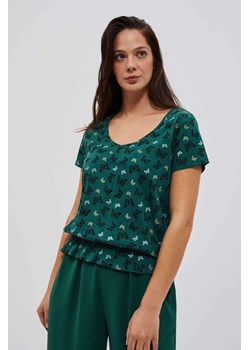 Bawełniana bluzka ze ściągaczem malahitowa ze sklepu Moodo.pl w kategorii Bluzki damskie - zdjęcie 170455392