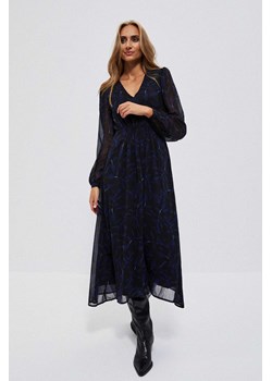 Sukienka midi z printem i bufiastymi rękawami czarna ze sklepu Moodo.pl w kategorii Sukienki - zdjęcie 170457111
