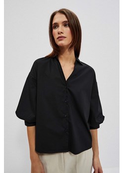 Koszula z bufiastymi rękawami i dekoltem w serek czarna ze sklepu Moodo.pl w kategorii Koszule damskie - zdjęcie 170458692