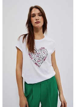 Bawełniana bluzka z printem w kształcie serca biała ze sklepu Moodo.pl w kategorii Bluzki damskie - zdjęcie 170458993