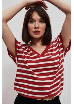 Bawełniana bluzka w paski rubinowa ze sklepu Moodo.pl w kategorii Bluzki damskie - zdjęcie 170459132